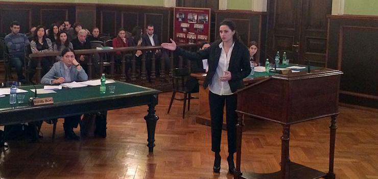 "Attorney" representing Akaki Tsereteli University questions witness in final round of competition.